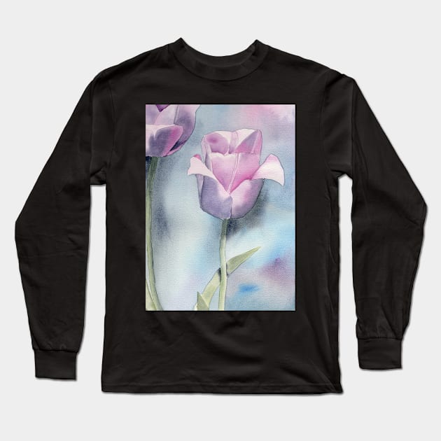 Watercolor Tulip Fine Art Painting1 Long Sleeve T-Shirt by Sandraartist